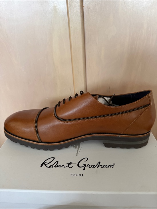 Robert Graham 13D Bolton Zipper trim Cognac Leather Lace-Up Oxfords NIB